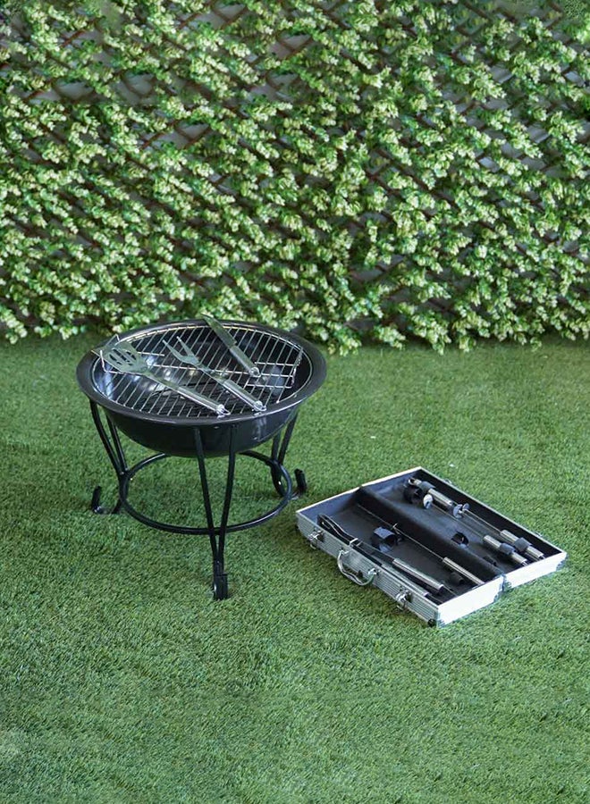 DANUBE HOME Inferno Silverado Bbq Tool Kit Compact Portable Outdoor Bbq Charcoal Kit Outdoor Bbq Set Silver  - Image 1