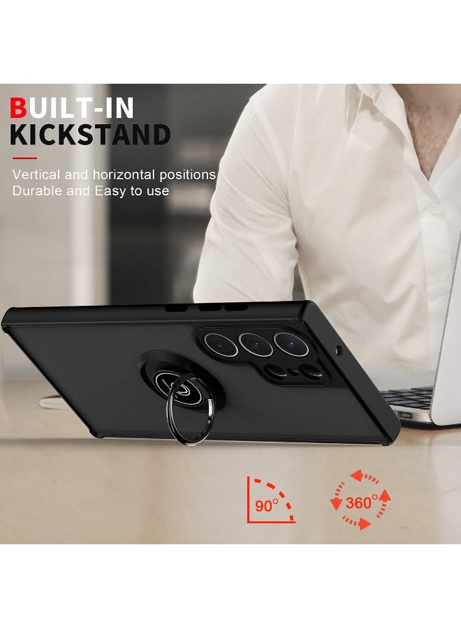 غطاء الحالة لسامسونج غالاكسي S25 ألترا ، TPU + جهاز الكمبيوتر الشخصي الصلب حلقة مغناطيسية سيارة جبل الوقوف غطاء المضادة كامل Portection غطاء الهاتف مقاوم للصدمات ، أسود. - Image 3