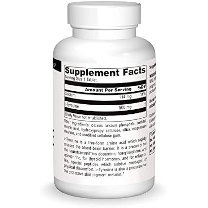 Source Naturals L-Tyrosine -Free Form Amino Acid Supplement - 100 Tablets - Image 3