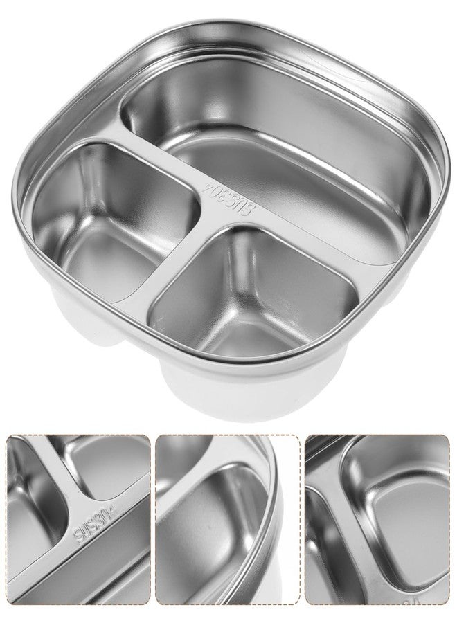 Hemoton Stainless Steel Divided Food Plate 3-Section Dining Tray 6.5 Inch Multi-Grid Lunch Tray for Kids and Adults Portion Control - Image 3