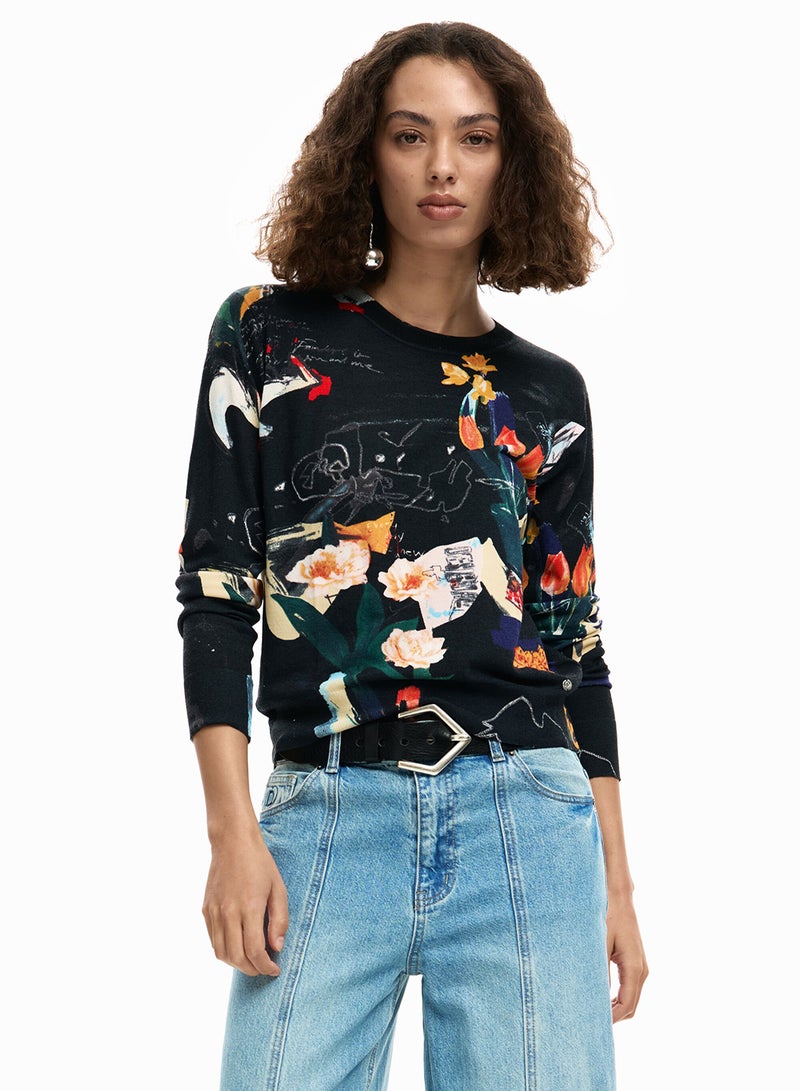 DESIGUAL Fine Knit Jersey With A Regular Fit Featuring A Collage-Style Print - Image 1