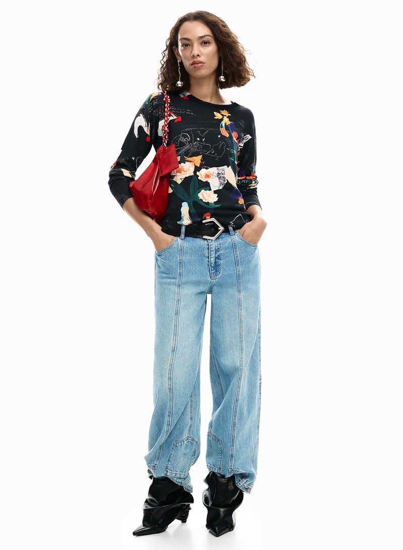 DESIGUAL Fine Knit Jersey With A Regular Fit Featuring A Collage-Style Print - Image 2
