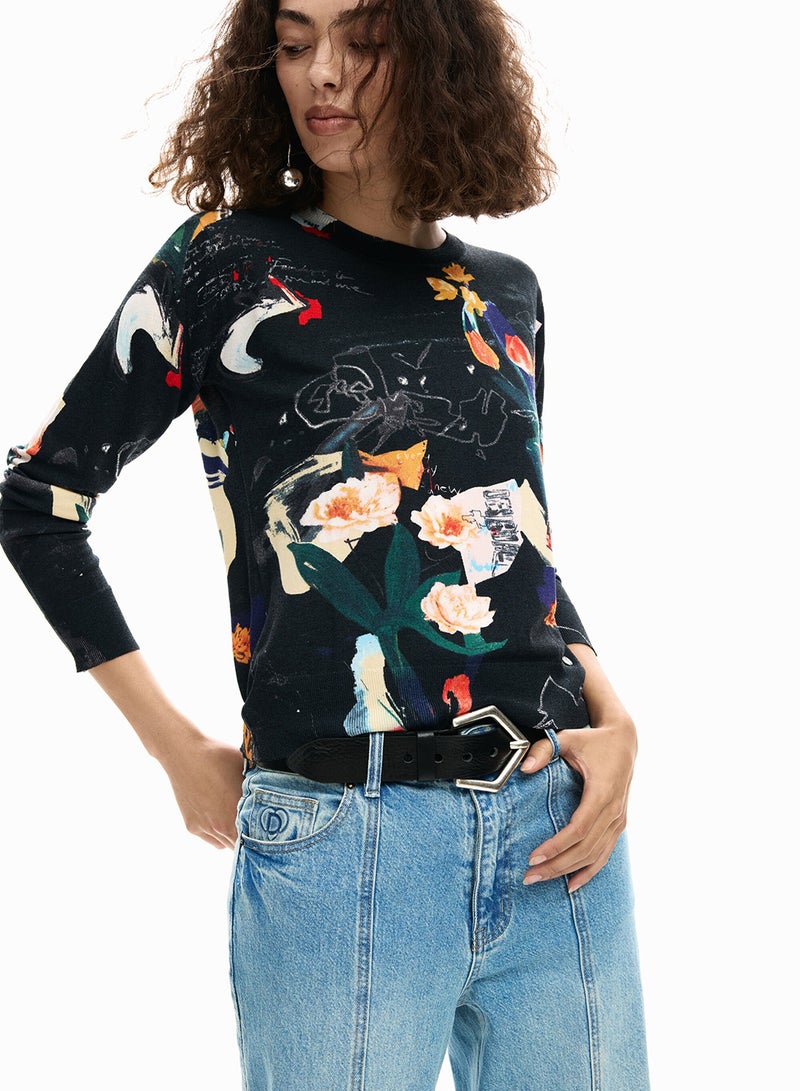 DESIGUAL Fine Knit Jersey With A Regular Fit Featuring A Collage-Style Print - Image 3