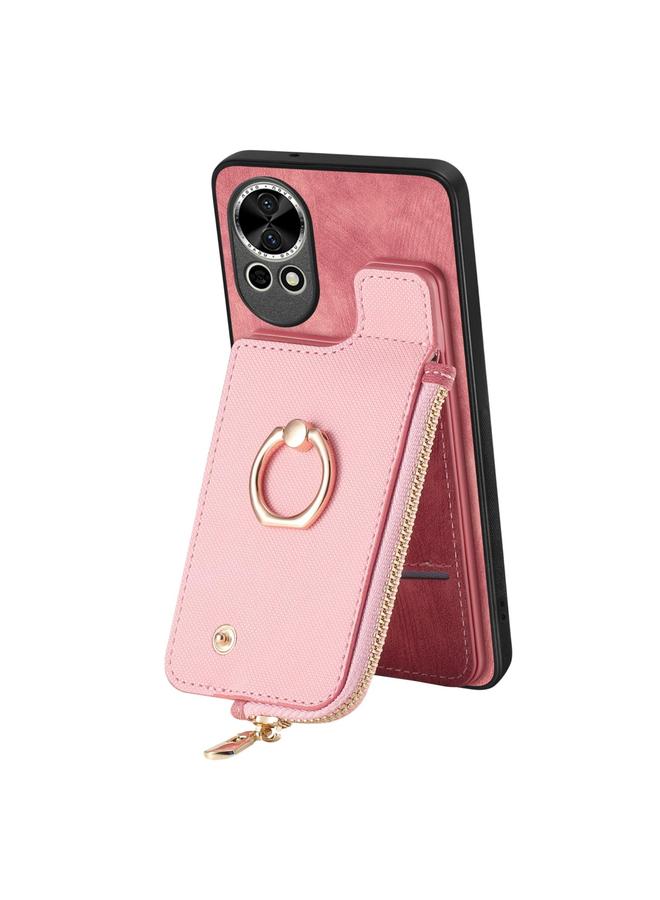 اس-توب جراب لهاتف Huawei nova 10 SE مصنوع من الجلد المتقاطع مع حلقة عمودية وسحاب خلفي للهاتف - Image 2