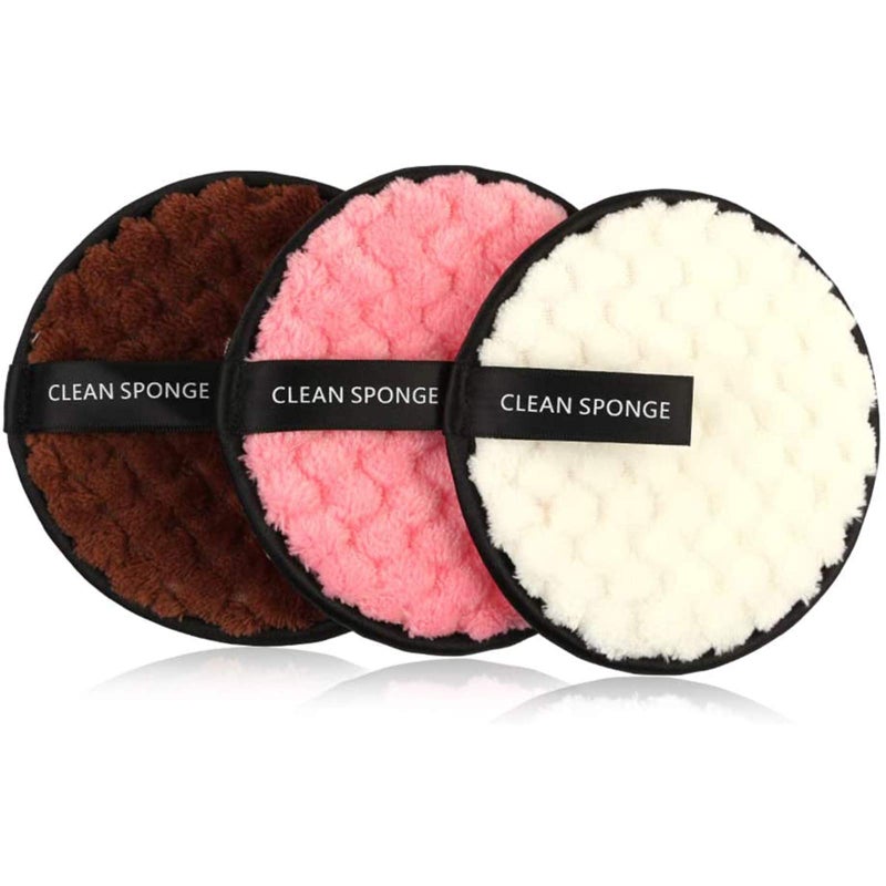 Vtrem 3 Colors Makeup Remover Pads: Reusable Rounds Soft Facial Cleaning Puffs Towels Double-Side Washable Make Up Removing Cloth Microfiber Multi-Function, White, Pink, Brown - Image 1