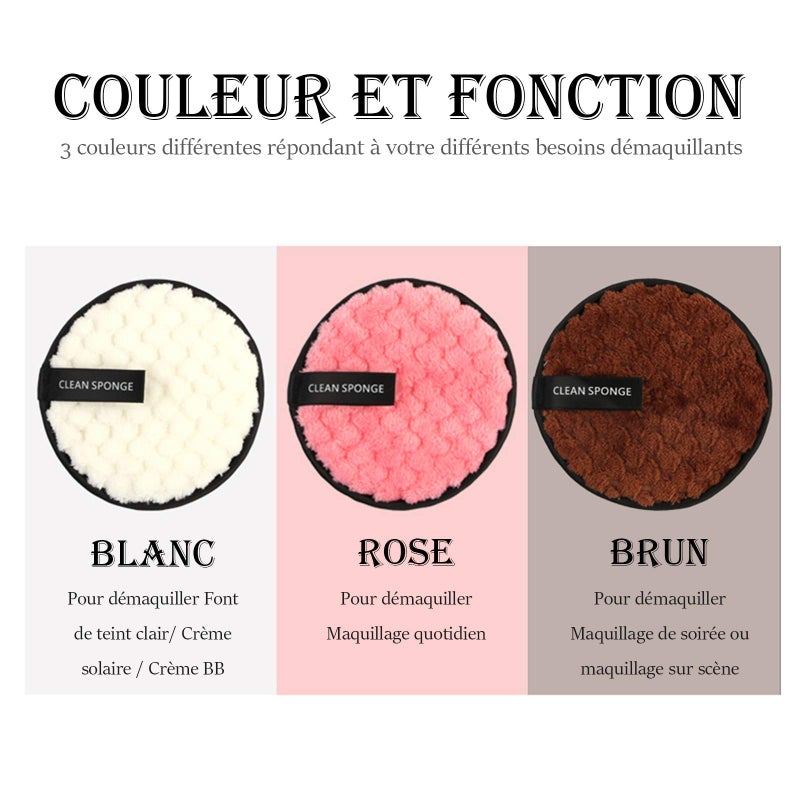 Vtrem 3 Colors Makeup Remover Pads: Reusable Rounds Soft Facial Cleaning Puffs Towels Double-Side Washable Make Up Removing Cloth Microfiber Multi-Function, White, Pink, Brown - Image 2