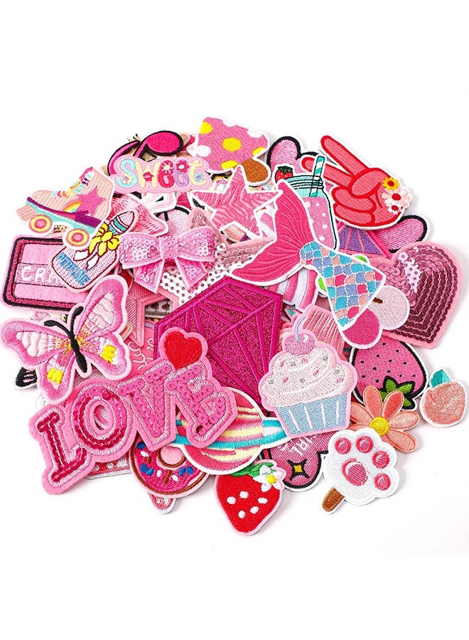 Peachjoy 36pcs Pink Embroidered Patches Random Assorted Styles Pink Theme Iron on Patches for Girls Western Cowgirl DIY Sew Applique Repair Patch Cute Preppy Sew on Patches for Backpacks Pants Clothes Jeans - Image 1
