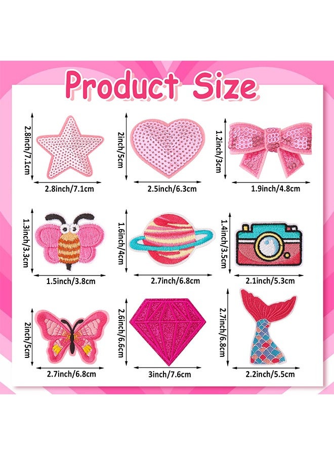 Peachjoy 36pcs Pink Embroidered Patches Random Assorted Styles Pink Theme Iron on Patches for Girls Western Cowgirl DIY Sew Applique Repair Patch Cute Preppy Sew on Patches for Backpacks Pants Clothes Jeans - Image 2