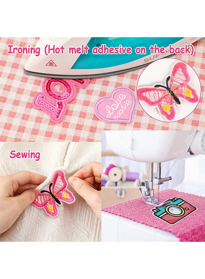 Peachjoy 36pcs Pink Embroidered Patches Random Assorted Styles Pink Theme Iron on Patches for Girls Western Cowgirl DIY Sew Applique Repair Patch Cute Preppy Sew on Patches for Backpacks Pants Clothes Jeans - Image 4