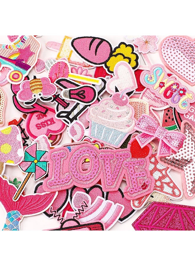 Peachjoy 36pcs Pink Embroidered Patches Random Assorted Styles Pink Theme Iron on Patches for Girls Western Cowgirl DIY Sew Applique Repair Patch Cute Preppy Sew on Patches for Backpacks Pants Clothes Jeans - Image 5