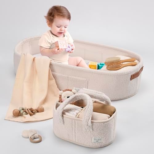 PeraBella Baby Changing Basket for Dresser Top, Baby Moses Basket for Newborn, Portable Diaper Changing Pad Table Topper for Dresser, Includes Diaper Caddy Organizer with Handle, Moses Bassinet Mat - Image 2