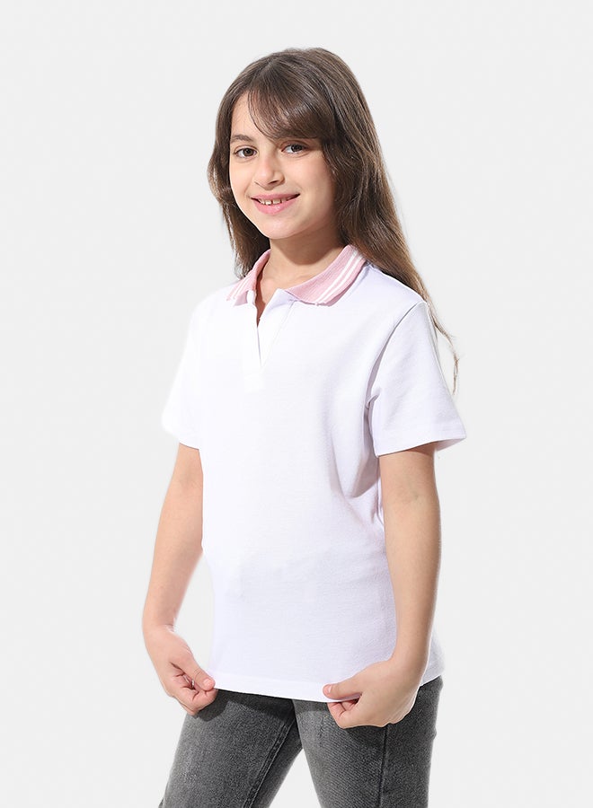 Andora Johnny Collar Pique Polo Shirt _ White & Pink - Image 3