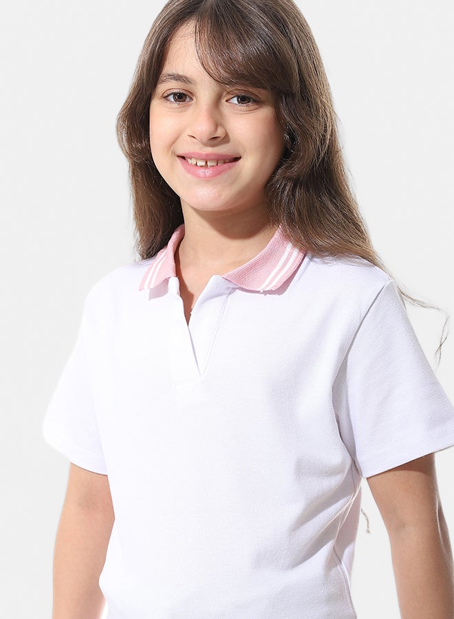 Andora Johnny Collar Pique Polo Shirt _ White & Pink - Image 5