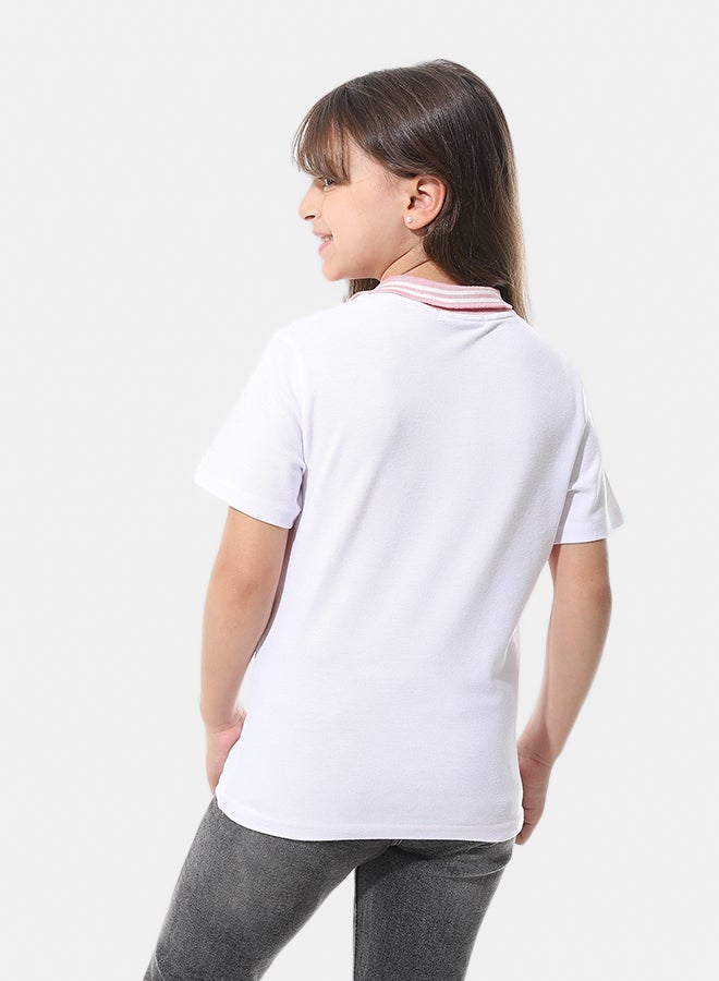 Andora Johnny Collar Pique Polo Shirt _ White & Pink - Image 4