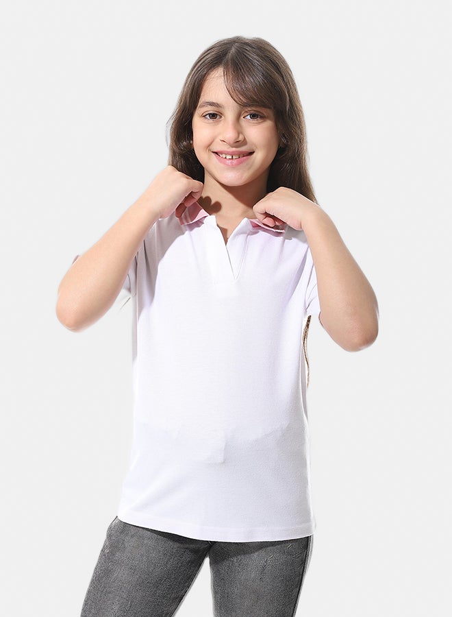 Andora Johnny Collar Pique Polo Shirt _ White & Pink - Image 2
