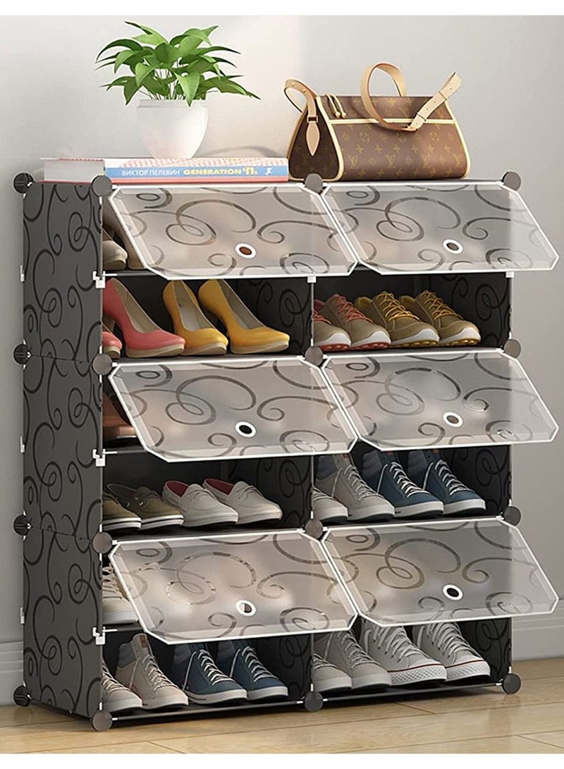 Generic 6 Cube 12 Sells Plastic Shoe Storage Organizer Units, Stackable Shoe Organizing Rack, Closed Shoe Organizer Boxes Bins with Doors, Space Saving Shoe Storage Cabinet  - Image 1
