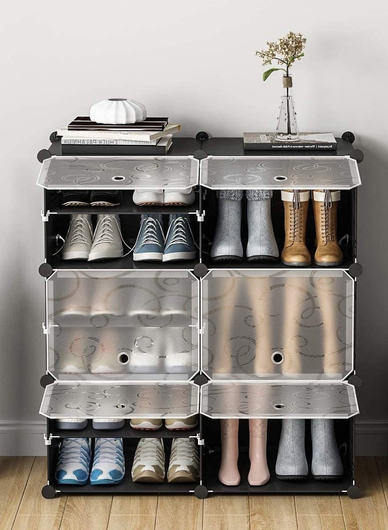 Generic 6 Cube 12 Sells Plastic Shoe Storage Organizer Units, Stackable Shoe Organizing Rack, Closed Shoe Organizer Boxes Bins with Doors, Space Saving Shoe Storage Cabinet  - Image 2