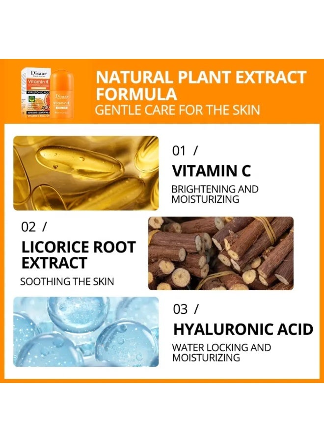 Disaar 50 مل مزيل العرق المضاد للتعرق فيتامين سي رول أون عطر برتقالي تنظيف فيتامين سي عصا صلبة تبييض مضاد للبكتيريا مزيل عرق ناعم ومنعش حمض الهيالورونيك فيتامين سي رول أون - Image 4