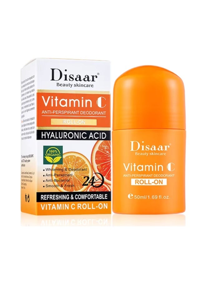 Disaar 50 مل مزيل العرق المضاد للتعرق فيتامين سي رول أون عطر برتقالي تنظيف فيتامين سي عصا صلبة تبييض مضاد للبكتيريا مزيل عرق ناعم ومنعش حمض الهيالورونيك فيتامين سي رول أون - Image 1
