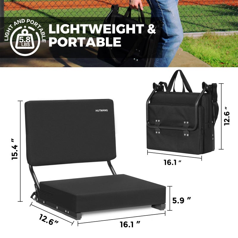 HUTMANG Chair - Stadium Seat with Back Support, Padded Foam Backs, 330LBS Weight Support, Portable, Foldable, Black - Image 5