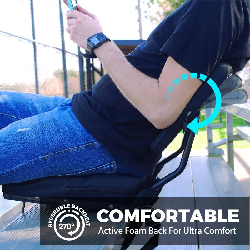 HUTMANG Chair - Stadium Seat with Back Support, Padded Foam Backs, 330LBS Weight Support, Portable, Foldable, Black - Image 2