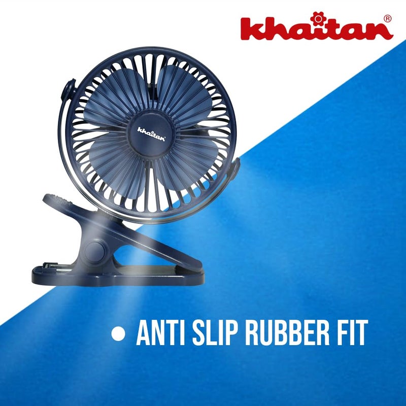Khaitan Chotu Mini USB Charging Fan 100mm | Multi-Clip Function | Rechargeable Battery | 5-Hr Back-up | Silent Operation | Portable | Blue - Image 4