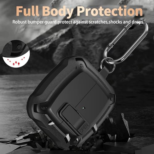 Olytop Galaxy Buds 3 Pro/3/3 FE Case Cover with Secure Lock Clip, Shockproof Samsung Galaxy Buds3/3 Pro 2024/3 FE 2025 Protective Hard Cover Shell with Carabiner&Cleaner kit for Men Women, Black - Image 3