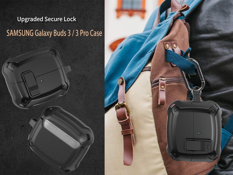 Olytop Galaxy Buds 3 Pro/3/3 FE Case Cover with Secure Lock Clip, Shockproof Samsung Galaxy Buds3/3 Pro 2024/3 FE 2025 Protective Hard Cover Shell with Carabiner&Cleaner kit for Men Women, Black - Image 5