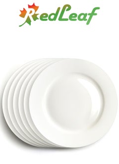 Red Leaf 6 Pieces Fine Kitchen Ceramic Dinner Plate, Steak Plate, Round Dessert Plate Or Salad Plate White Plates  - Image 1