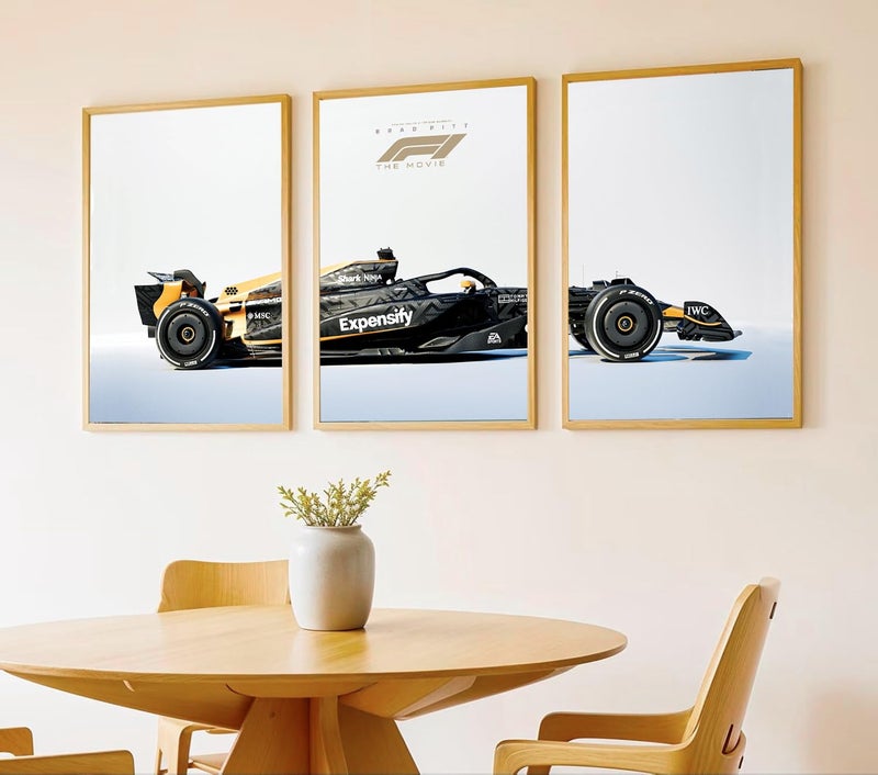 Gamya Big Formula 1 F1 Cars Framed Aesthetic Posters For Wall Decoration, Bedroom, Living Room, Gift Item For Boys | Set of 3 (13x19 Inches) (Brad Pitt (F1 Movie)) - Image 1