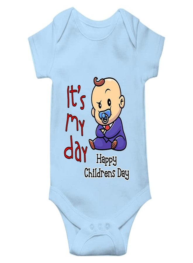 Mott2 Children's Day Special Unisex Baby Romper - Happy Children's Day 1 (Blue, 6-9 Months) - Image 1