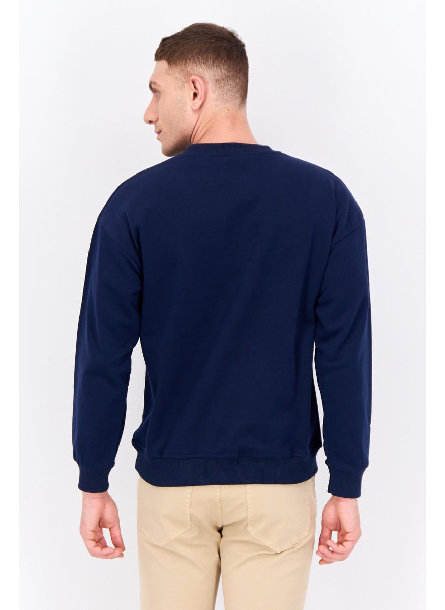 ELVIS Men Crew Neck Long Sleeves Graphic Printed Sweatshirt, Navy Combo  - Image 3