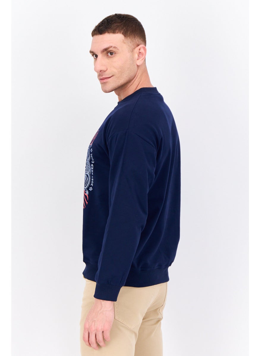 ELVIS Men Crew Neck Long Sleeves Graphic Printed Sweatshirt, Navy Combo  - Image 2