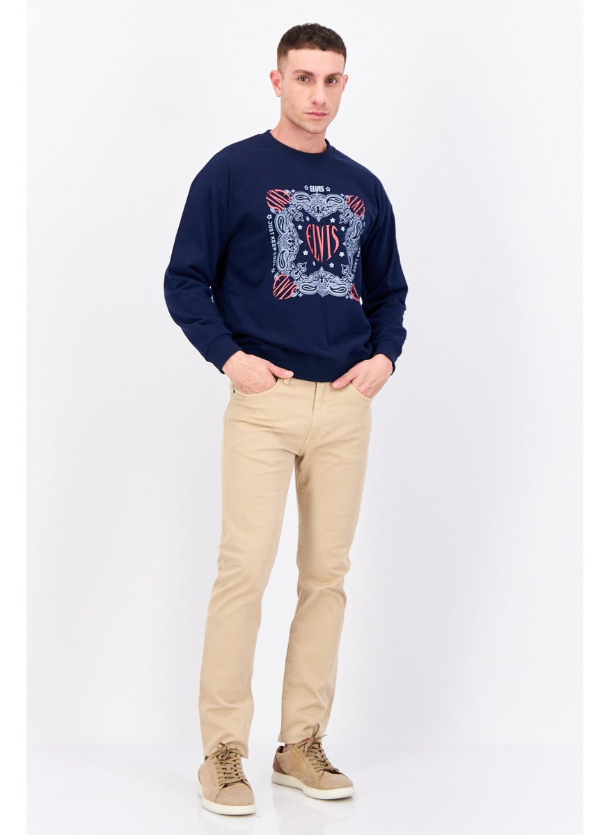 ELVIS Men Crew Neck Long Sleeves Graphic Printed Sweatshirt, Navy Combo  - Image 4