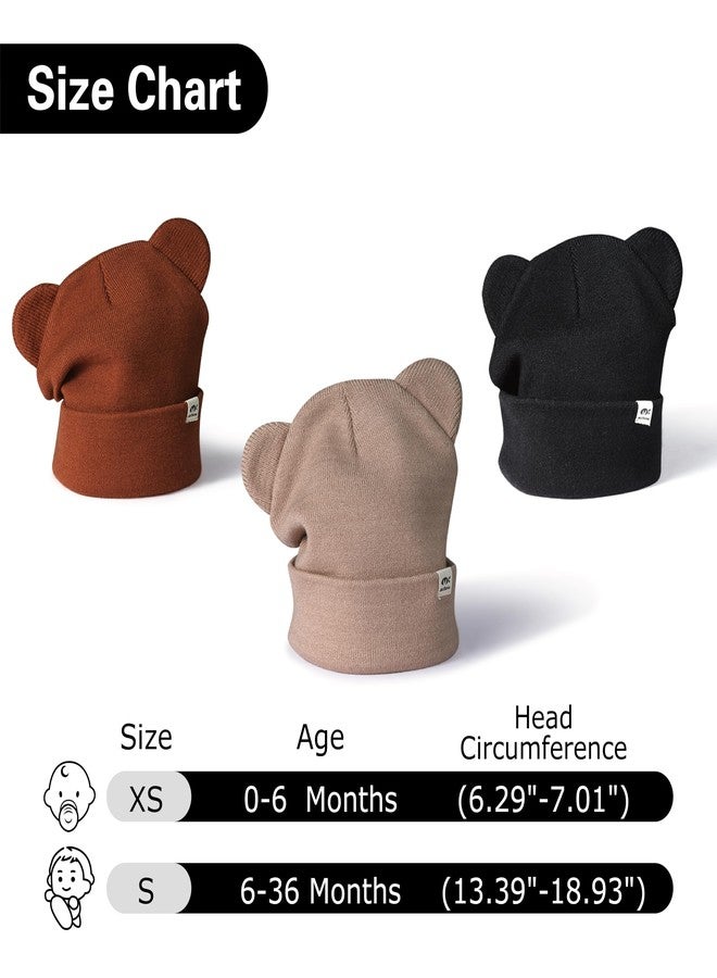 ECOSUMA 3 Pack Infant Beanie 6-12,12-24,24-36 Months Black/Caramel/Apricot - Image 2