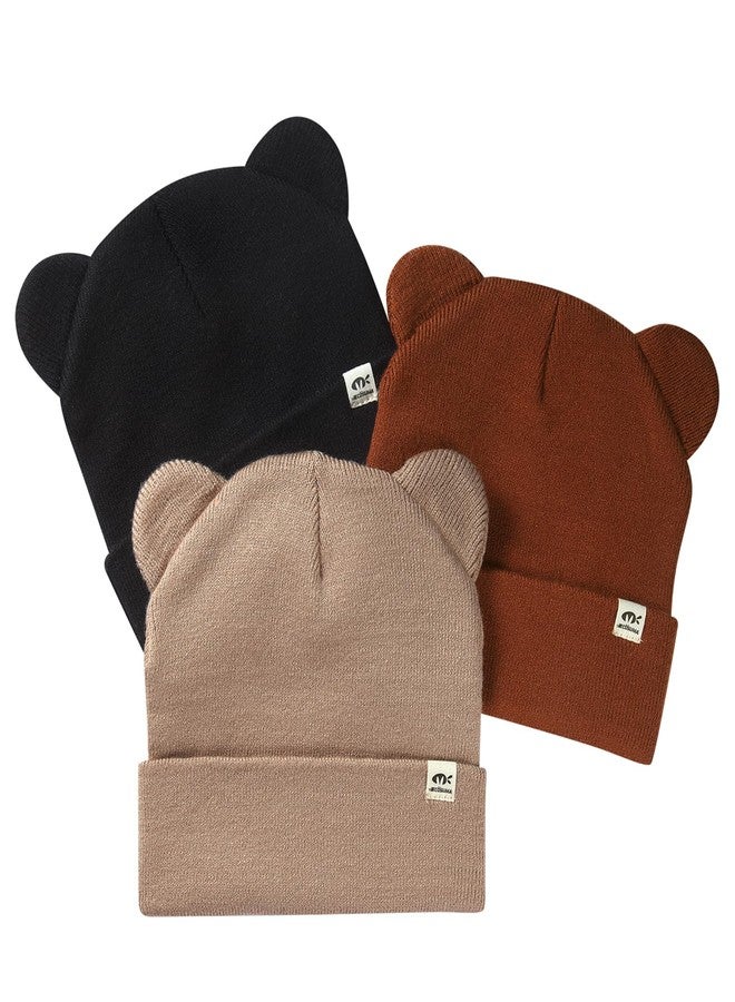 ECOSUMA 3 Pack Infant Beanie 6-12,12-24,24-36 Months Black/Caramel/Apricot - Image 1