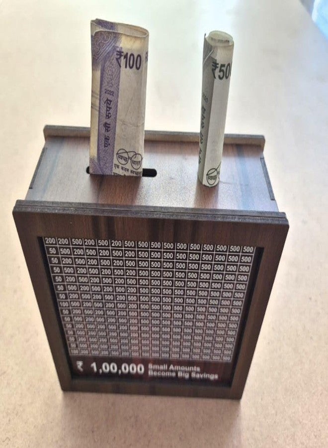 DEILYVERY Wooden Money Bank with Lock 1 Lakh Saving Box with Numbers | Undiyal Hundi Pig (Money Bank New (Black) - Image 1