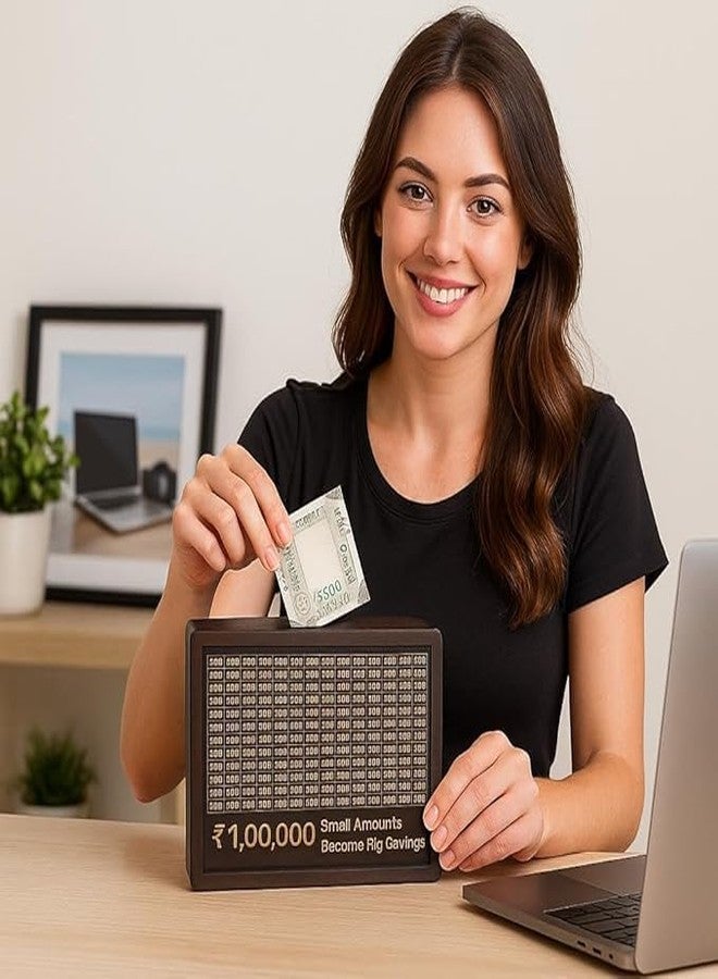 DEILYVERY Wooden Money Bank with Lock 1 Lakh Saving Box with Numbers | Undiyal Hundi Pig (Money Bank New (Black) - Image 4