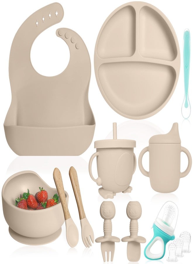Bluet B- Silicone Baby Feeding Set with Pacifier - Baby Led Weaning Supplies - Baby Spoons, Suction Bowl - Plate - Baby Utensils Set - Silicone Feeding Set for Baby First Foods - 11pcs - Beige - Image 1