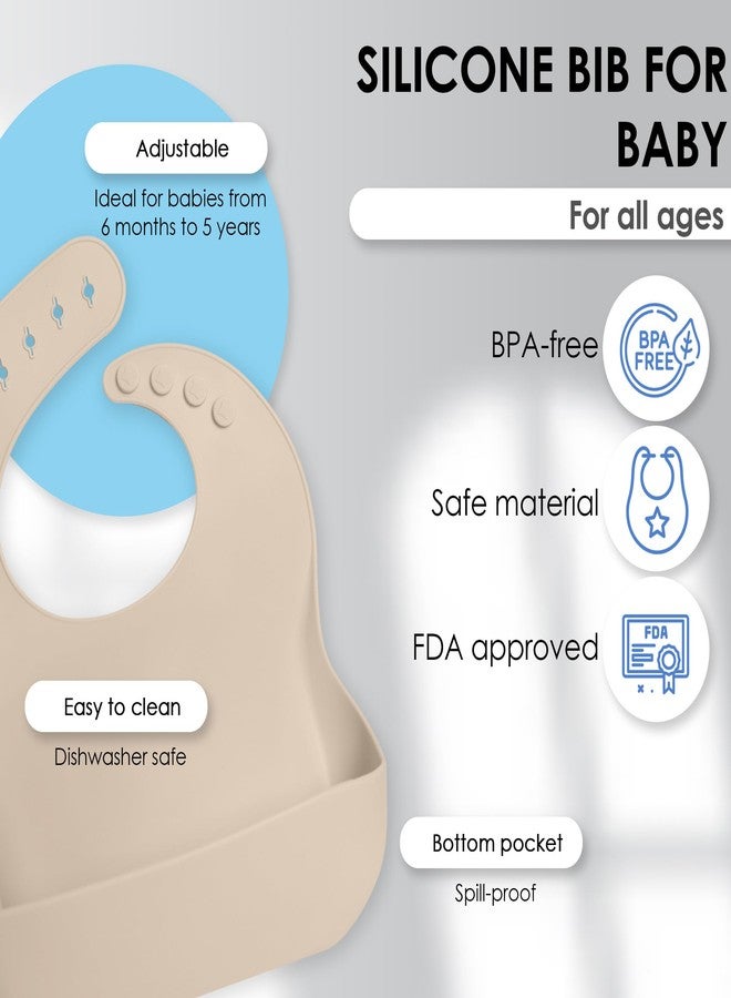 Bluet B- Silicone Baby Feeding Set with Pacifier - Baby Led Weaning Supplies - Baby Spoons, Suction Bowl - Plate - Baby Utensils Set - Silicone Feeding Set for Baby First Foods - 11pcs - Beige - Image 2
