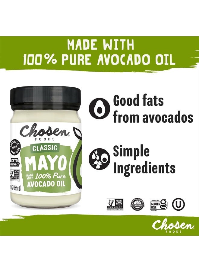 Chosen FOODS مايونيز كلاسيكي قائم على زيت الأفوكادو 100%، خالي من الغلوتين والألبان، منخفض الكربوهيدرات، مناسب لنظام كيتو و باليو، مايونيز للسندويشات، الصلصات والتتبيلات، مصنوع من بيض خالي من الأقفاص (12 أونصة سائلة) - Image 2
