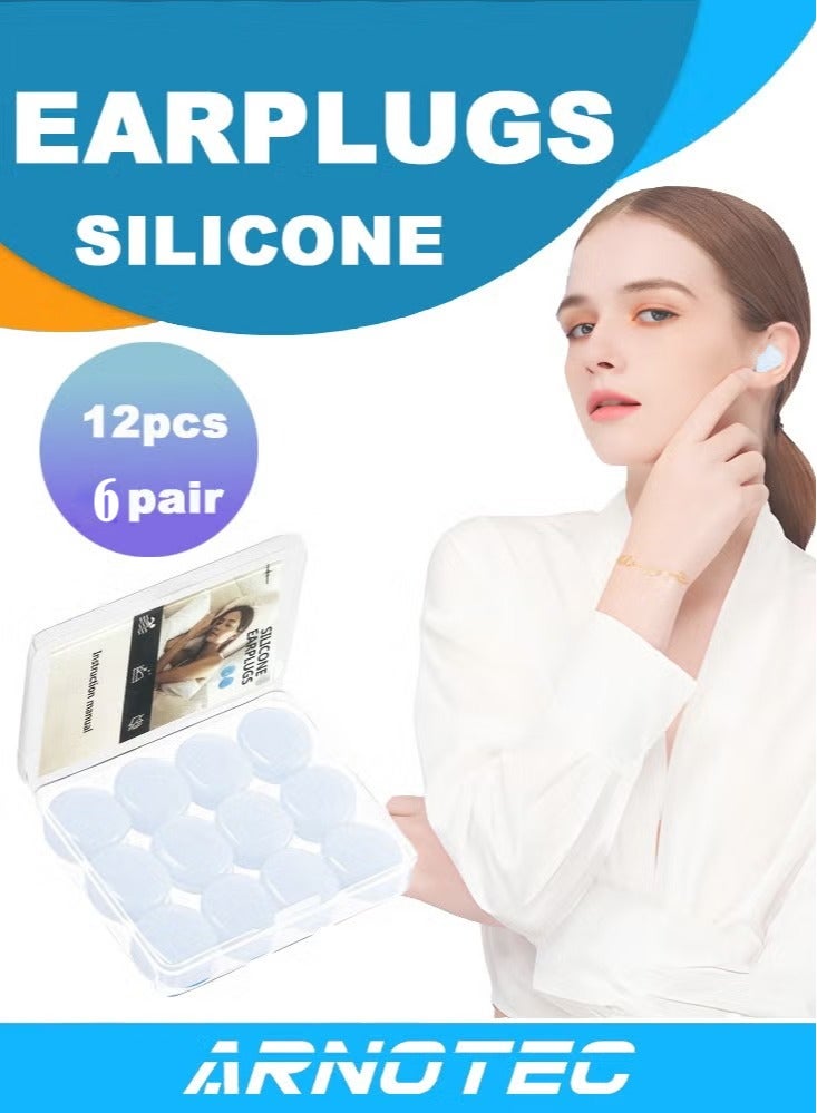 ARNOTEC 6 Pairs Reusable Ultra Soft Silicone Earplugs for Sleep, 27dB SNR Waterproof Noise Cancelling, Earplugs for Sleeping, Shooting Range, Swimming, Snoring, Airplanes, Work and Study. - Image 1