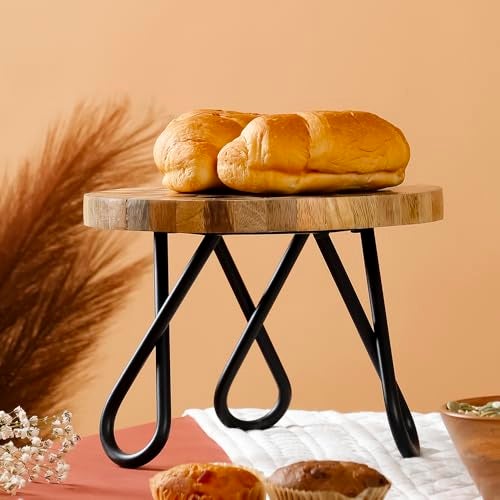 Casa Decor CASADECOR Wooden Vintage Affair Decorative Pizza Pastry Cake Stand Pack of 1 (Golden, Diameter-8 Inch) - Image 2