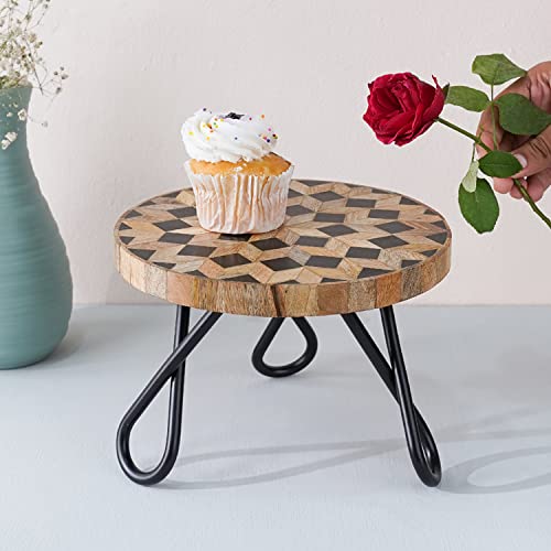 Casa Decor CASADECOR Wooden Vintage Affair Decorative Pizza Pastry Cake Stand Pack of 1 (Golden, Diameter-8 Inch) - Image 5