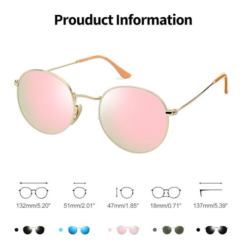 Joopin Big Round Pink Sunglasses Polarized UV400 Protection, Thin Gold Frame Circle Sun Glasses, Circular Mirror Shades Driving Fishing - Image 2