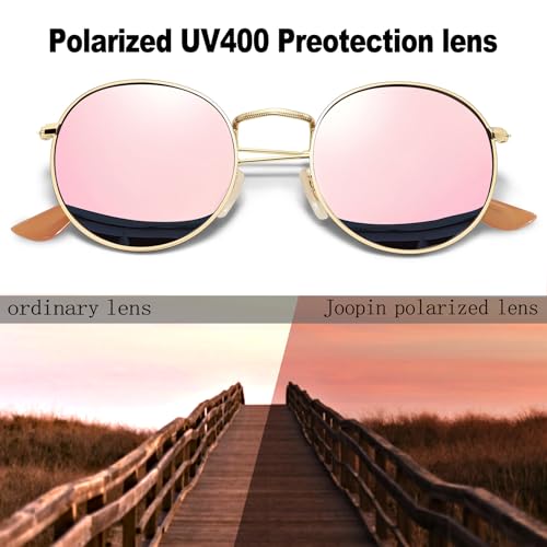 Joopin Big Round Pink Sunglasses Polarized UV400 Protection, Thin Gold Frame Circle Sun Glasses, Circular Mirror Shades Driving Fishing - Image 3