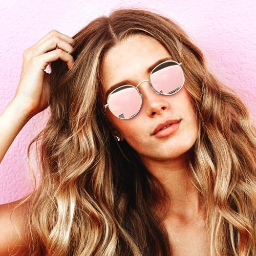 Joopin Big Round Pink Sunglasses Polarized UV400 Protection, Thin Gold Frame Circle Sun Glasses, Circular Mirror Shades Driving Fishing - Image 4