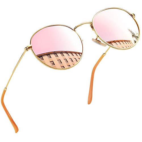 Joopin Big Round Pink Sunglasses Polarized UV400 Protection, Thin Gold Frame Circle Sun Glasses, Circular Mirror Shades Driving Fishing - Image 1