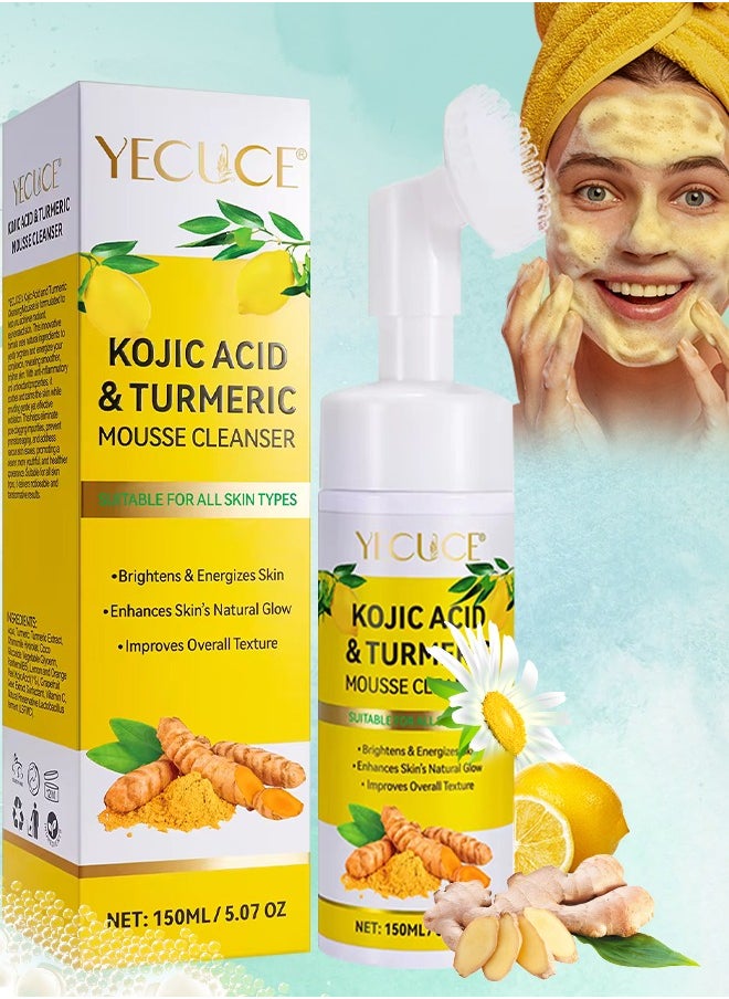 Yecuce 150ml Kojic Acid & Turmeric Cleansing Mousse Turmeric Kojic Acid Cleansing Foam Reduce Dark Spots Helps Balance Skin Oil & Water Fade Spot Remove Excess Keratin Clean oil Refines Pores  - Image 1