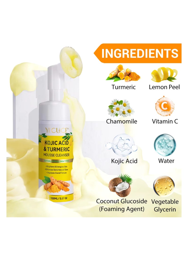 Yecuce 150ml Kojic Acid & Turmeric Cleansing Mousse Turmeric Kojic Acid Cleansing Foam Reduce Dark Spots Helps Balance Skin Oil & Water Fade Spot Remove Excess Keratin Clean oil Refines Pores  - Image 4